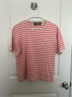 Mountain Lake Coral & Cream Striped Short-Sleeve Tee y2k